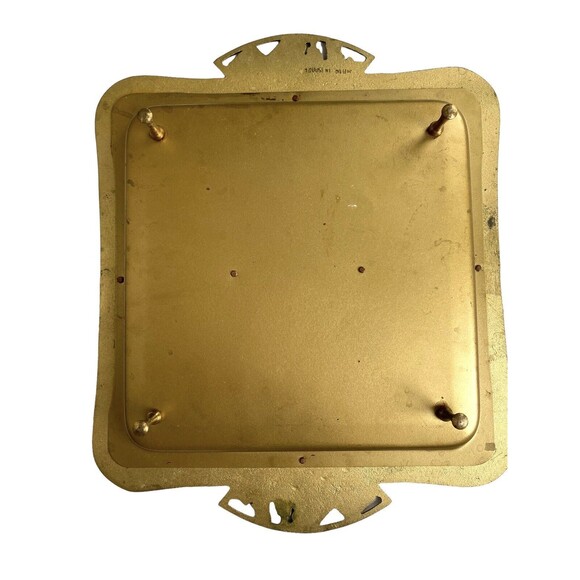 Mid Century Enamel on Brass Carved Footed Tray Dish Bowl Isreal fish wine grapes - Picture 10 of 16